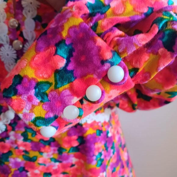 sz 8 1OF1 Vintage Floral Maxi Dress Lace Trim Peasant Boho Prairie Handmade Pink - Picture 6 of 9